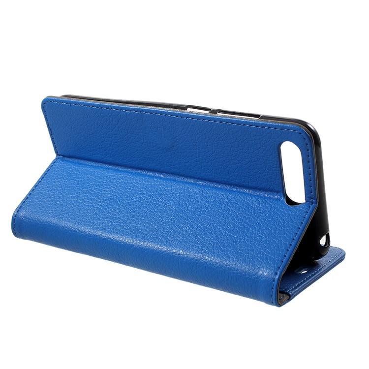 Litchi Skin PU Leather Wallet Stand Phone Case Cover for Huawei Y6 (2018)/Honor 7A (without Fingerprint Sensor) - Blue-4