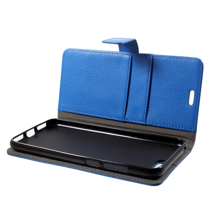 Litchi Skin PU Leather Wallet Stand Phone Case Cover for Huawei Y6 (2018)/Honor 7A (without Fingerprint Sensor) - Blue-5