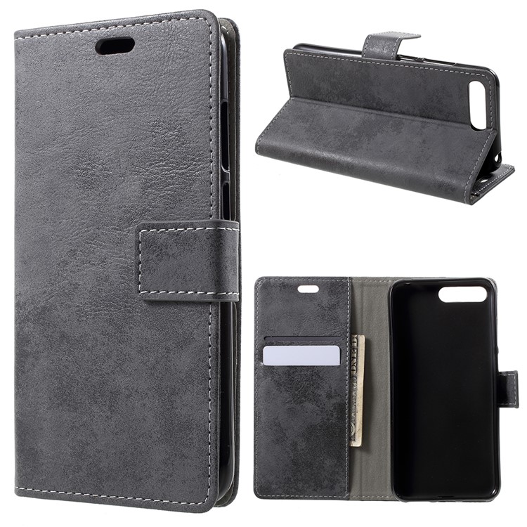 Vintage Style Wallet PU Leather Stand Protective Case for Huawei Y6 (2018)/Honor 7A (without Fingerprint Sensor) - Grey-1