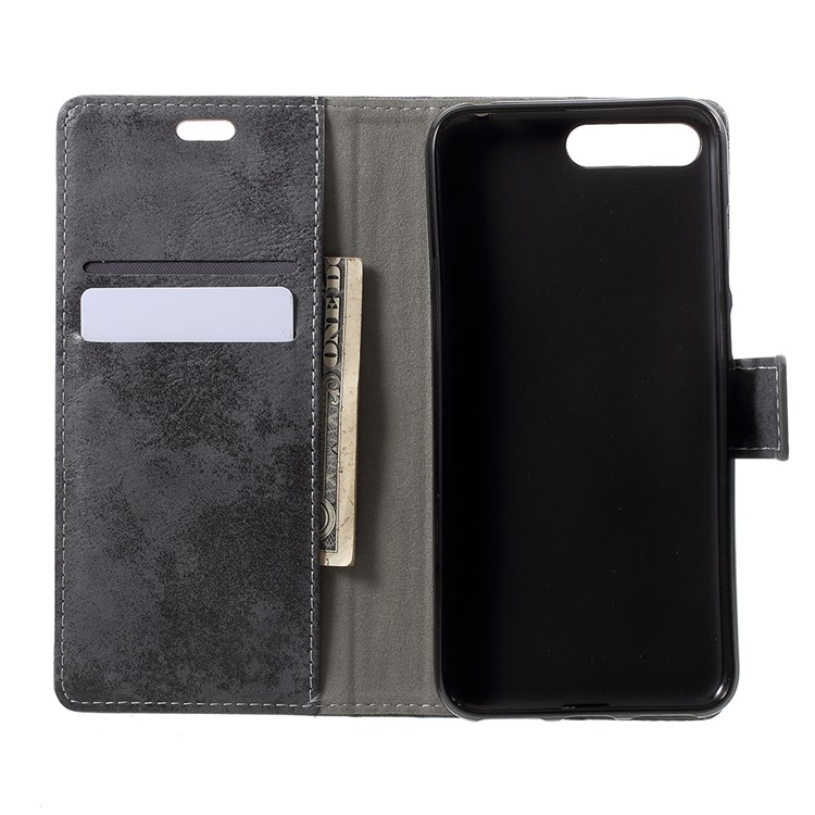Vintage Style Wallet PU Leather Stand Protective Case for Huawei Y6 (2018)/Honor 7A (without Fingerprint Sensor) - Grey-5