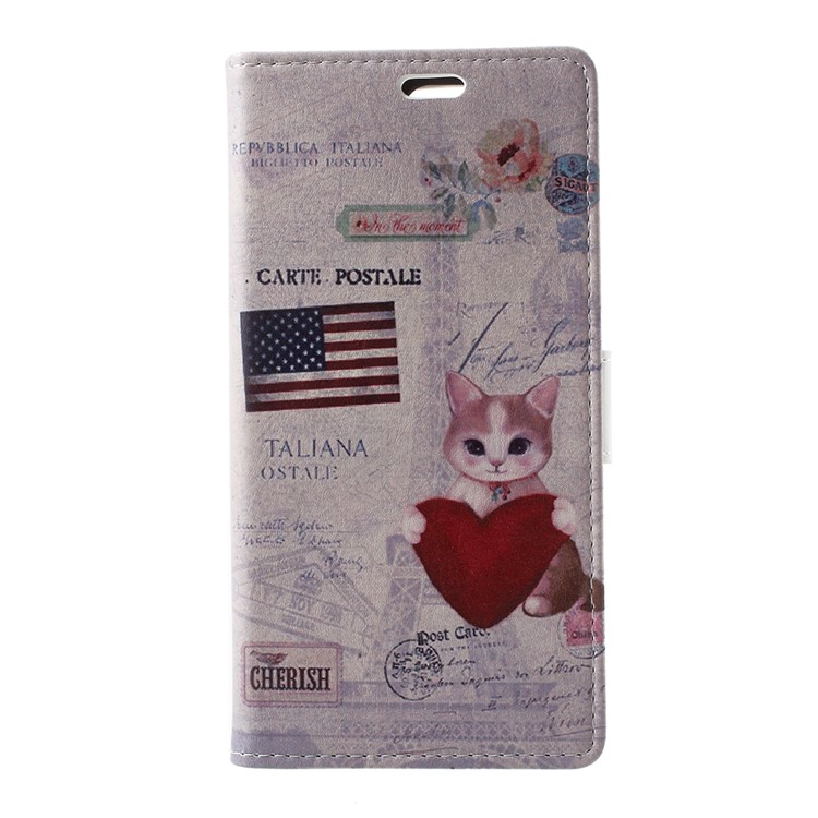 Patterned Wallet Leather Case Cover for Huawei Y6 (2018)/Honor 7A (without Fingerprint Sensor) - Cat Holding Heart and American Flag-1