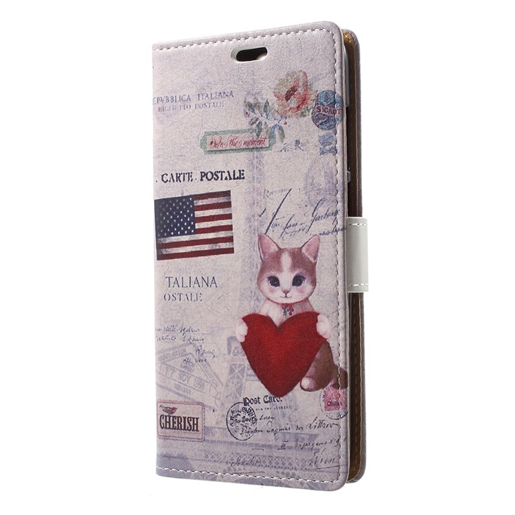 Patterned Wallet Leather Case Cover for Huawei Y6 (2018)/Honor 7A (without Fingerprint Sensor) - Cat Holding Heart and American Flag-2