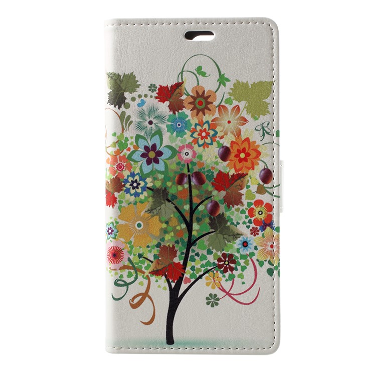 Pattern Printing Leather Wallet Case Phone Shell for Huawei Y6 (2018)/Honor 7A (without Fingerprint Sensor) - Colorized Tree-1