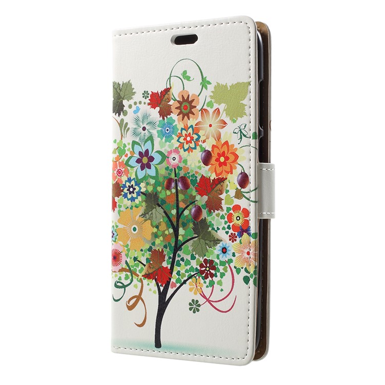 Pattern Printing Leather Wallet Case Phone Shell for Huawei Y6 (2018)/Honor 7A (without Fingerprint Sensor) - Colorized Tree-2