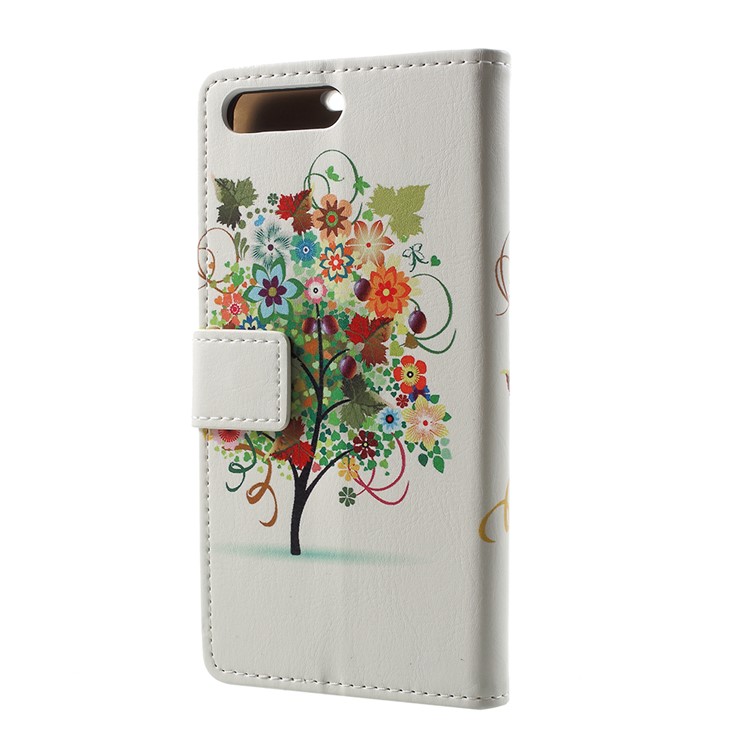 Pattern Printing Leather Wallet Case Phone Shell for Huawei Y6 (2018)/Honor 7A (without Fingerprint Sensor) - Colorized Tree-3