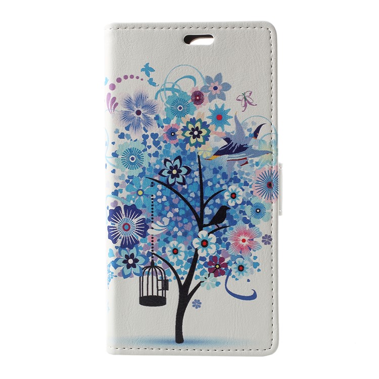 Pattern Printing Leather Wallet Phone Cover Case for Huawei Y6 (2018)/Honor 7A (without Fingerprint Sensor) - Blue Tree-1