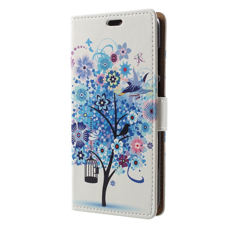 Pattern Printing Leather Wallet Phone Cover Case for Huawei Y6 (2018)/Honor 7A (without Fingerprint Sensor) - Blue Tree-2