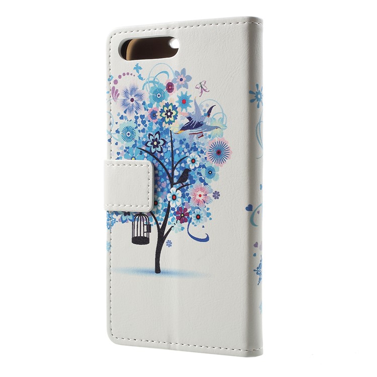Pattern Printing Leather Wallet Phone Cover Case for Huawei Y6 (2018)/Honor 7A (without Fingerprint Sensor) - Blue Tree-3