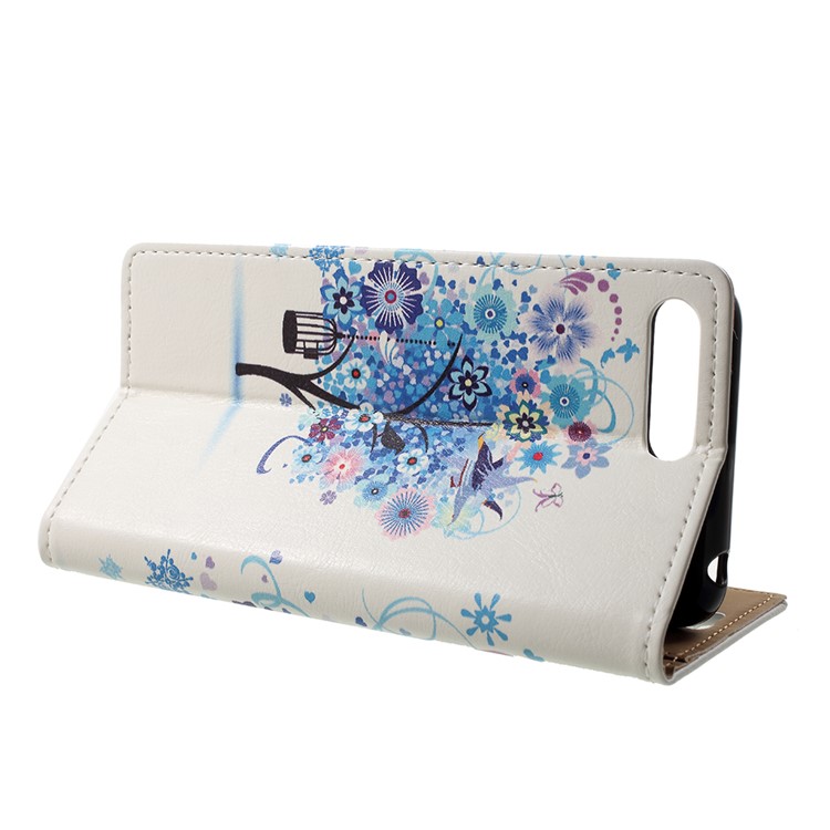 Pattern Printing Leather Wallet Phone Cover Case for Huawei Y6 (2018)/Honor 7A (without Fingerprint Sensor) - Blue Tree-4