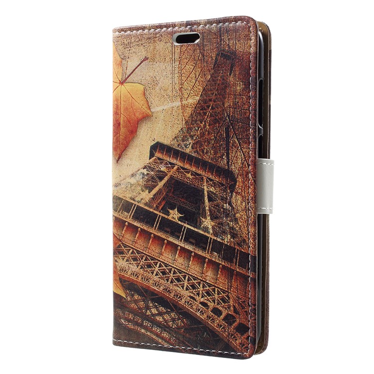 Pattern Printing Leather Magnetic Cover for Huawei Y6 (2018)/Honor 7A (without Fingerprint Sensor) - Maple Leaves and Eiffel Tower-2
