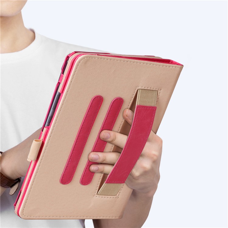 Pocket Front PU Leather Stand Cover with Elastic Band for Huawei MediaPad M5 8 - Rose-8