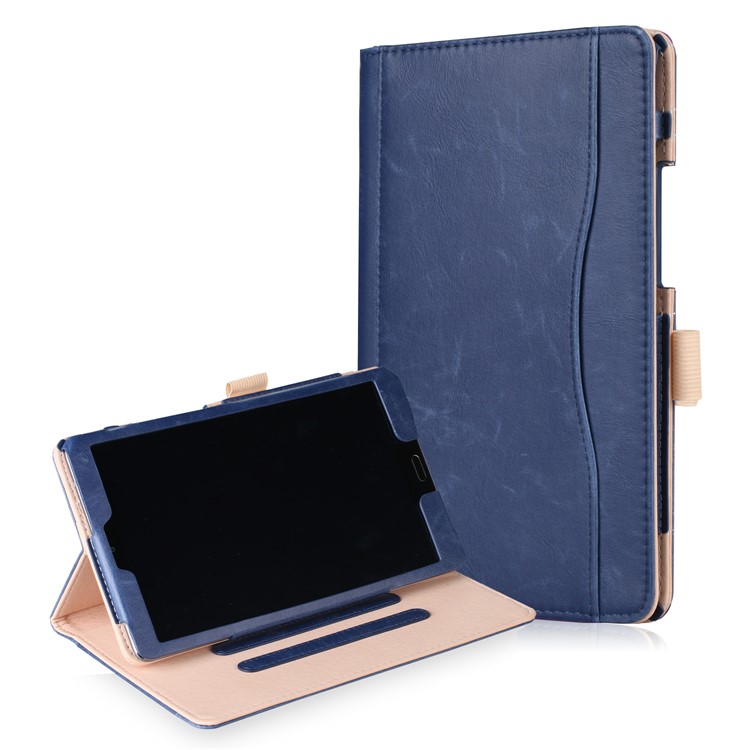Pocket Front PU Leather Stand Shell Case with Elastic Band for Huawei MediaPad M5 8 - Dark Blue-1