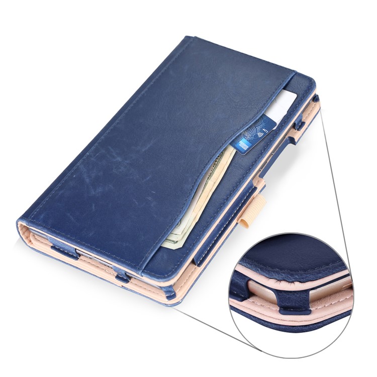 Pocket Front PU Leather Stand Shell Case with Elastic Band for Huawei MediaPad M5 8 - Dark Blue-7