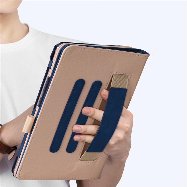 Pocket Front PU Leather Stand Shell Case with Elastic Band for Huawei MediaPad M5 8 - Dark Blue-8