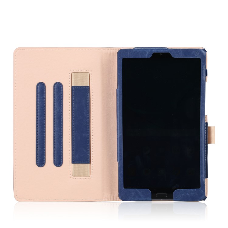 Pocket Front PU Leather Stand Shell Case with Elastic Band for Huawei MediaPad M5 8 - Dark Blue-9