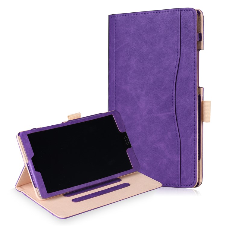 Pocket Front Stand Leather Folio Case with Elastic Band for Huawei MediaPad M5 8 - Purple-1