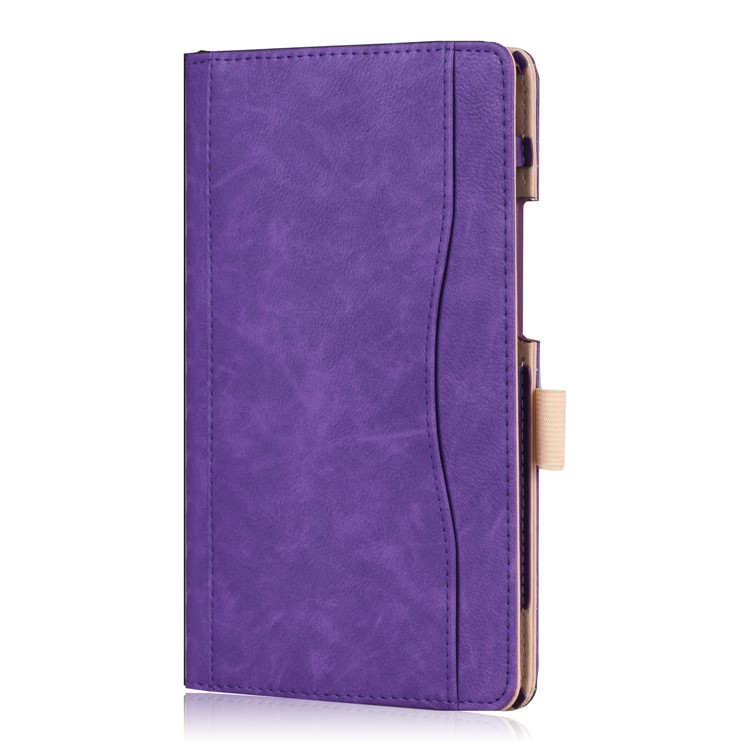 Pocket Front Stand Leather Folio Case with Elastic Band for Huawei MediaPad M5 8 - Purple-4