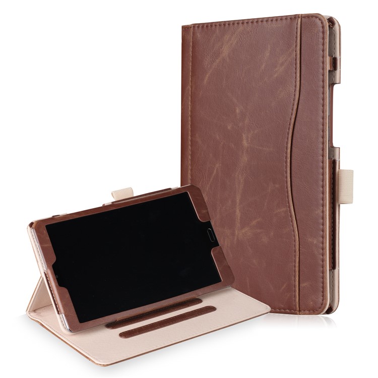Pocket Front PU Leather Stand Cover Shell Case with Elastic Band for Huawei MediaPad M5 8 - Brown-1