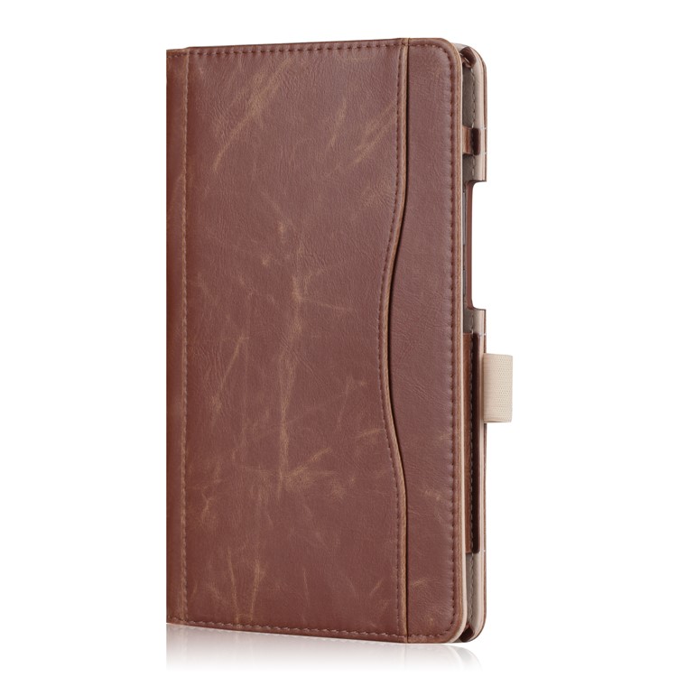 Pocket Front PU Leather Stand Cover Shell Case with Elastic Band for Huawei MediaPad M5 8 - Brown-4