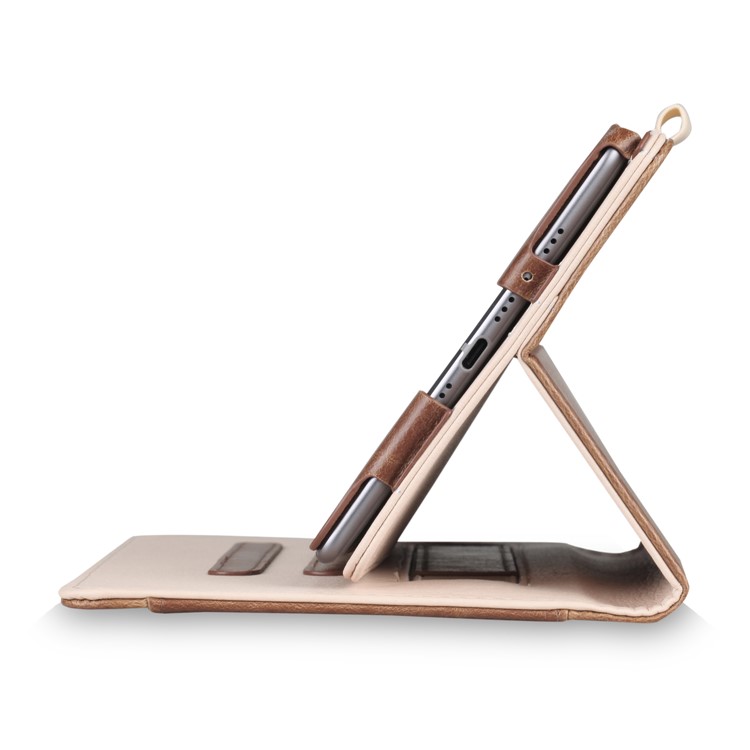 Pocket Front PU Leather Stand Cover Shell Case with Elastic Band for Huawei MediaPad M5 8 - Brown-5