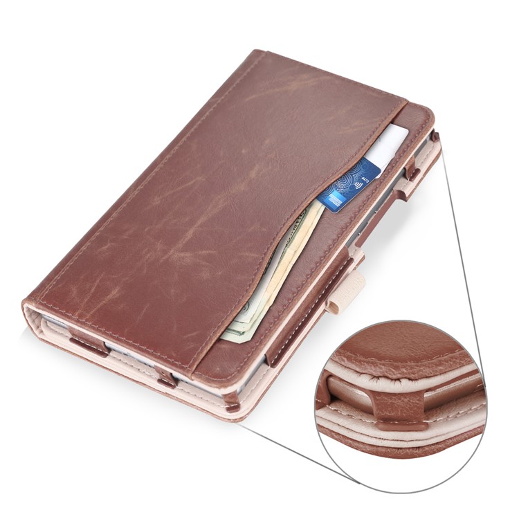 Pocket Front PU Leather Stand Cover Shell Case with Elastic Band for Huawei MediaPad M5 8 - Brown-7