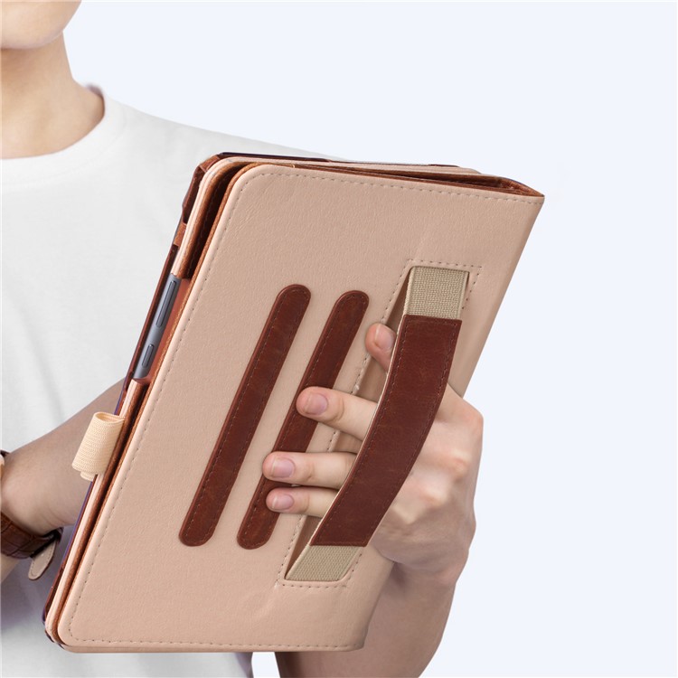 Pocket Front PU Leather Stand Cover Shell Case with Elastic Band for Huawei MediaPad M5 8 - Brown-8