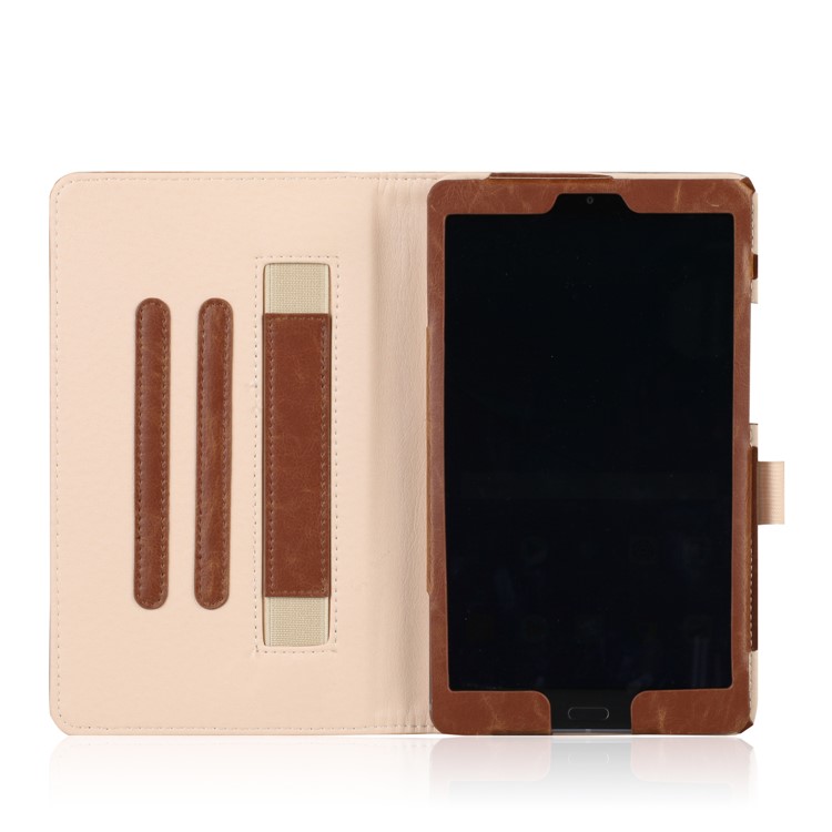 Pocket Front PU Leather Stand Cover Shell Case with Elastic Band for Huawei MediaPad M5 8 - Brown-9