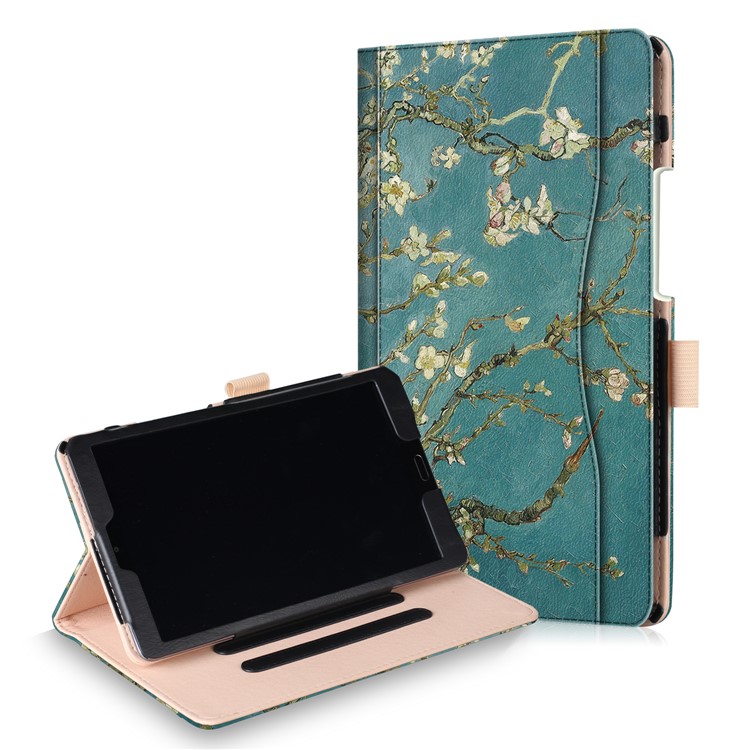 Pattern Printing Pocket Front PU Leather Stand Cover with Elastic Band for Huawei MediaPad M5 8 - Tree with Flowers-1