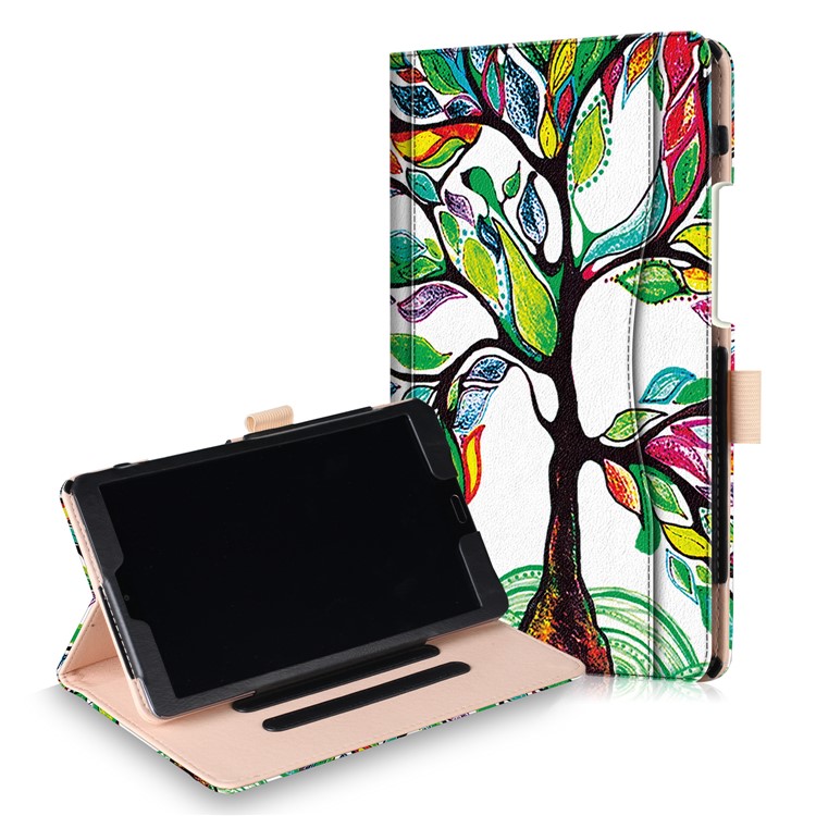 Pattern Printing Pocket Front PU Leather Stand Shell Case with Elastic Band for Huawei MediaPad M5 8 - Colorized Tree-1
