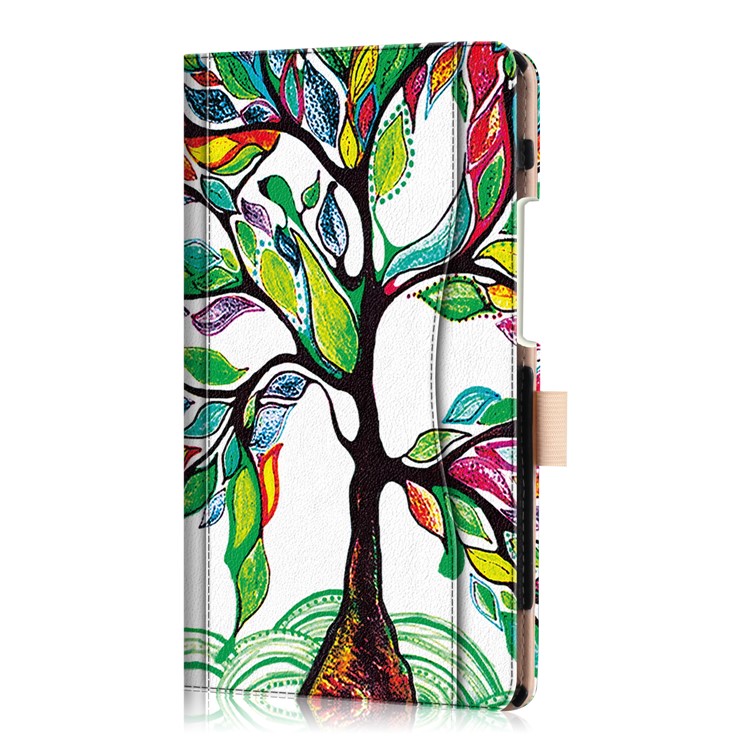 Pattern Printing Pocket Front PU Leather Stand Shell Case with Elastic Band for Huawei MediaPad M5 8 - Colorized Tree-4