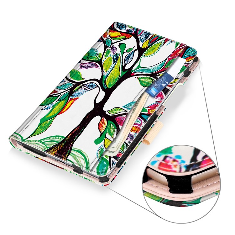 Pattern Printing Pocket Front PU Leather Stand Shell Case with Elastic Band for Huawei MediaPad M5 8 - Colorized Tree-7
