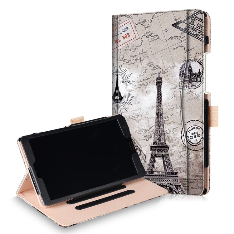 Pattern Printing Pocket Front Leather Stand Cover Case with Elastic Band for Huawei MediaPad M5 8 - Eiffel Tower-1