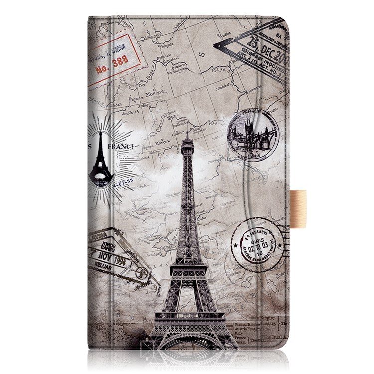Pattern Printing Pocket Front Leather Stand Cover Case with Elastic Band for Huawei MediaPad M5 8 - Eiffel Tower-2