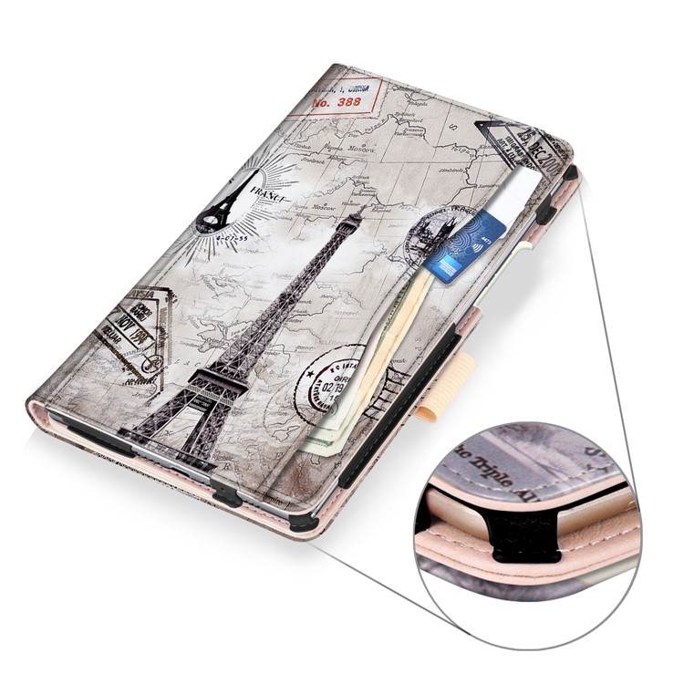 Pattern Printing Pocket Front Leather Stand Cover Case with Elastic Band for Huawei MediaPad M5 8 - Eiffel Tower-7