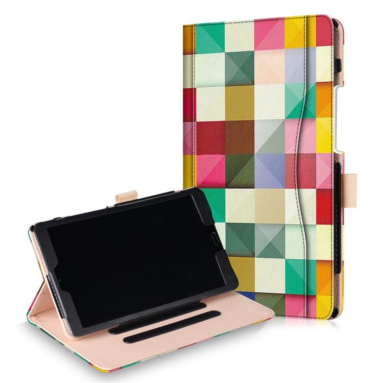Pattern Printing Pocket Front Flip Leather Stand Case with Elastic Band for Huawei MediaPad M5 8 - Colorful Checks-1