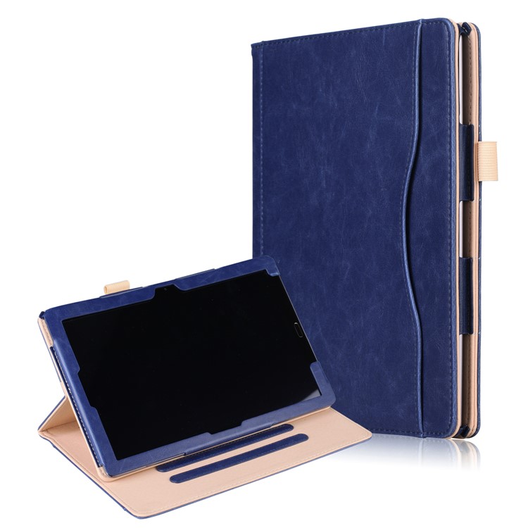 Pocket Front PU Leather Stand Case Cover with Elastic Band for Huawei MediaPad M5 10 / M5 10 (Pro) - Dark Blue-1