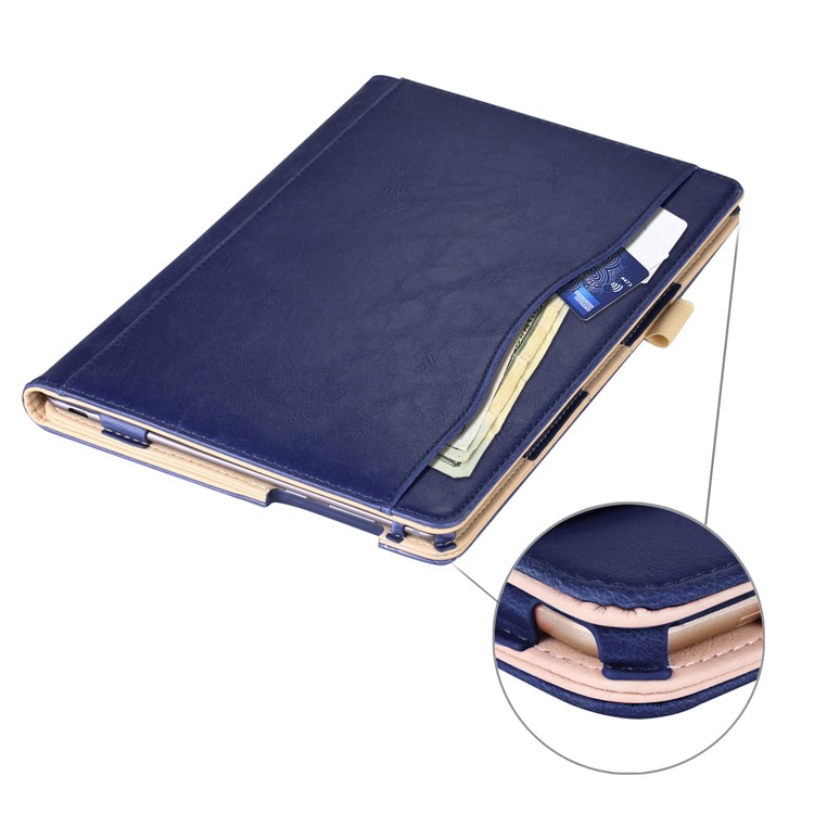 Pocket Front PU Leather Stand Case Cover with Elastic Band for Huawei MediaPad M5 10 / M5 10 (Pro) - Dark Blue-4