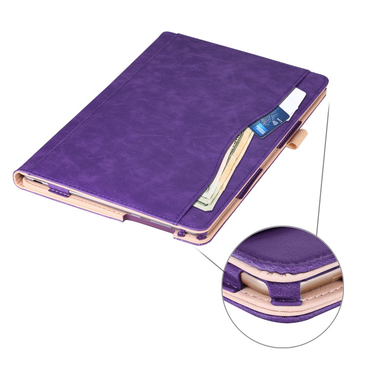 Pocket Front Flip Leather Stand Case with Elastic Band for Huawei MediaPad M5 10 / M5 10 (Pro) - Purple-5