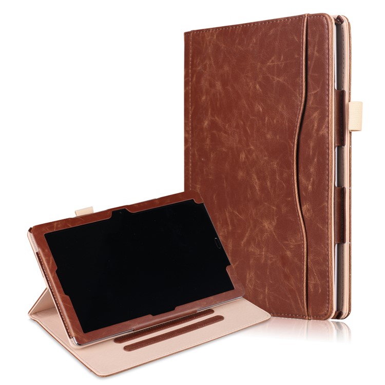 Pocket Front PU Leather Stand Case Shell Cover with Elastic Band for Huawei MediaPad M5 10 / M5 10 (Pro) - Brown-1