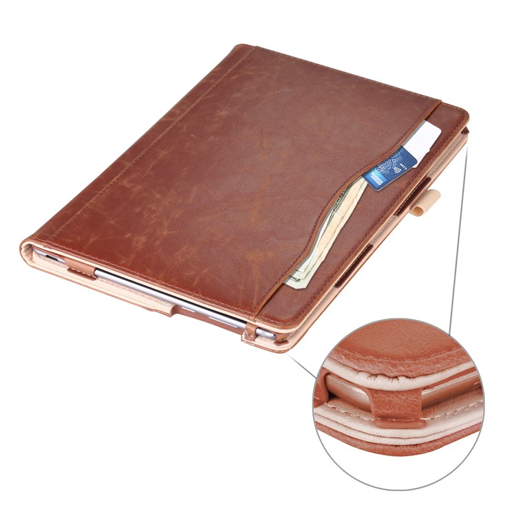 Pocket Front PU Leather Stand Case Shell Cover with Elastic Band for Huawei MediaPad M5 10 / M5 10 (Pro) - Brown-5