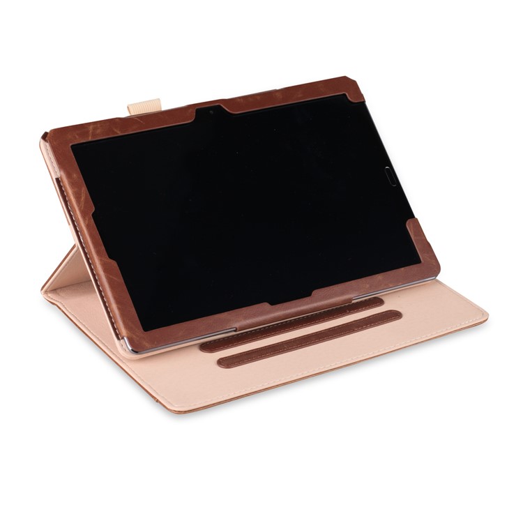 Pocket Front PU Leather Stand Case Shell Cover with Elastic Band for Huawei MediaPad M5 10 / M5 10 (Pro) - Brown-7