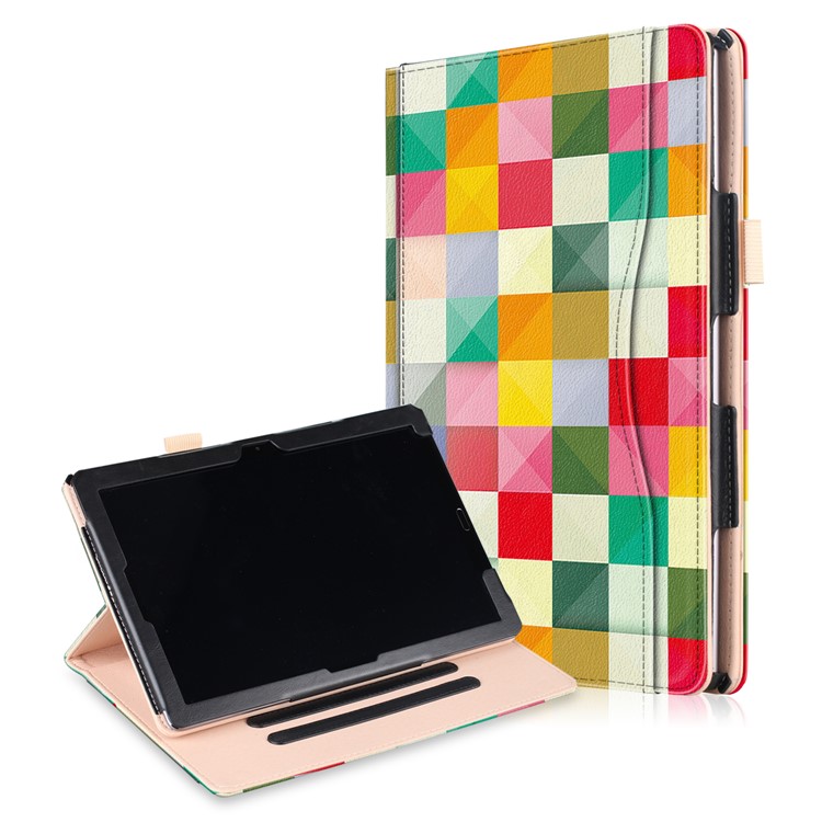 Pattern Printing Pocket Front PU Leather Stand Cover with Elastic Band for Huawei MediaPad M5 10 / M5 10 (Pro) - Colorful Checks-1