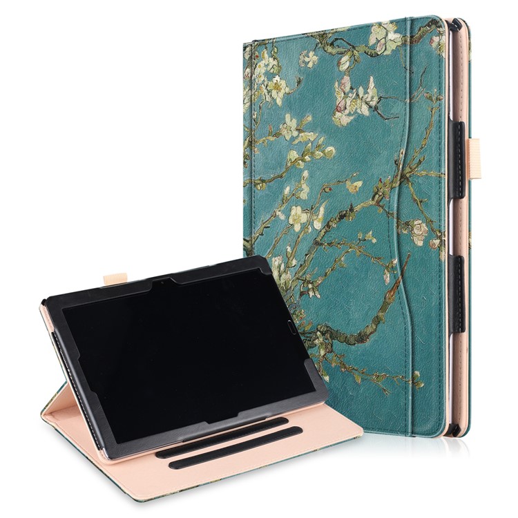 Pattern Printing Pocket Front PU Leather Stand Shell Case with Elastic Band for Huawei MediaPad M5 10 / M5 10 (Pro) - Tree with Flowers-1
