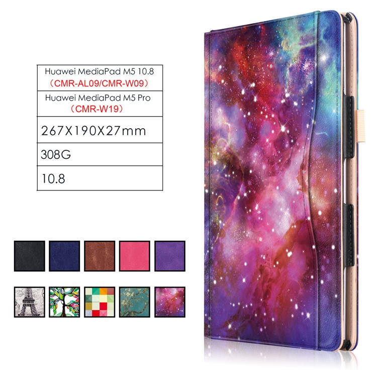 Pattern Printing Pocket Front PU Leather Stand Shell Case with Elastic Band for Huawei MediaPad M5 10 / M5 10 (Pro) - Tree with Flowers-10