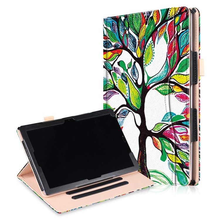 Pattern Printing Taschenfront Pu-leder Standschale Mit Elastischem Band Für Huawei Mediapad M5 10 / M5 10 (pro) - Kolorierter Baum-1