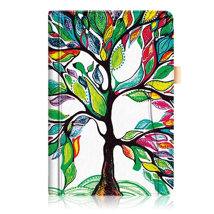 Pattern Printing Taschenfront Pu-leder Standschale Mit Elastischem Band Für Huawei Mediapad M5 10 / M5 10 (pro) - Kolorierter Baum-2