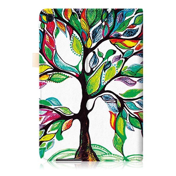 Pattern Printing Taschenfront Pu-leder Standschale Mit Elastischem Band Für Huawei Mediapad M5 10 / M5 10 (pro) - Kolorierter Baum-3