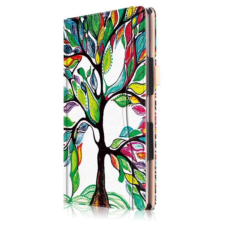 Pattern Printing Taschenfront Pu-leder Standschale Mit Elastischem Band Für Huawei Mediapad M5 10 / M5 10 (pro) - Kolorierter Baum-4