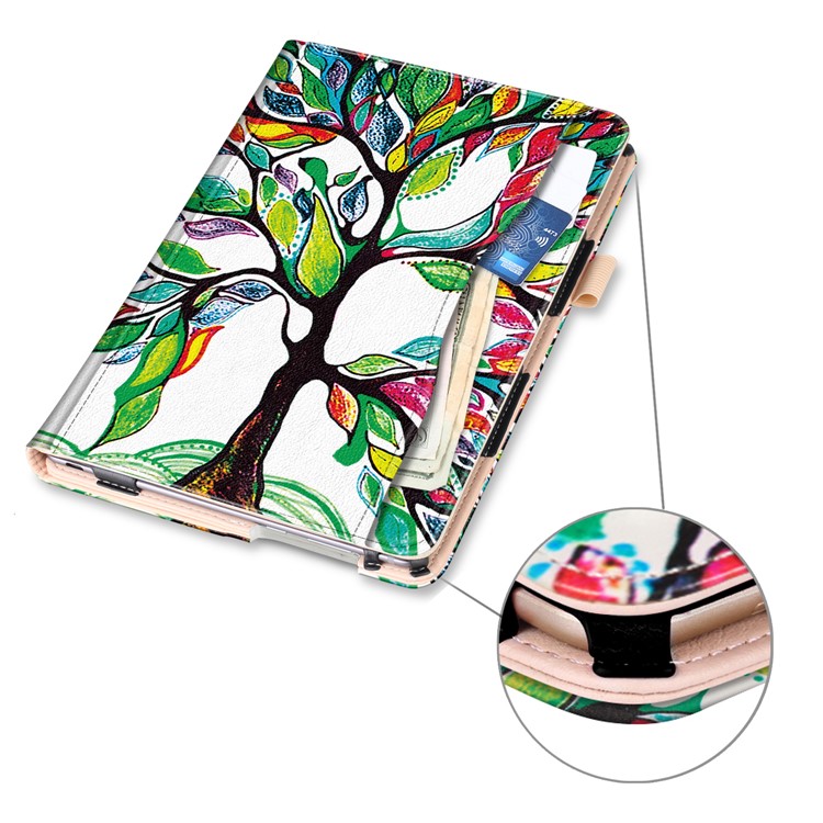 Pattern Printing Taschenfront Pu-leder Standschale Mit Elastischem Band Für Huawei Mediapad M5 10 / M5 10 (pro) - Kolorierter Baum-5