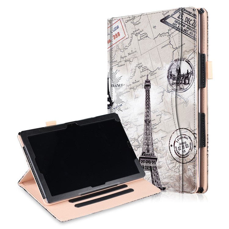 Pattern Printing Pocket Front PU Leather Stand Cover Shell with Elastic Band for Huawei MediaPad M5 10 / M5 10 (Pro) - Eiffel Tower-1